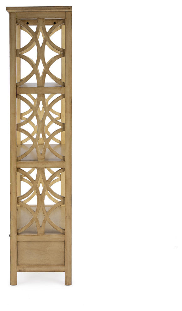 Lorena 30"W 3-Tier Etagere With Storage Drawer, Antique Beige
