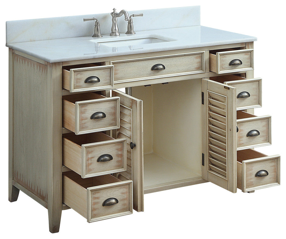 46" Benton Distressed Beige Abbeville Vanity, With Backsplash