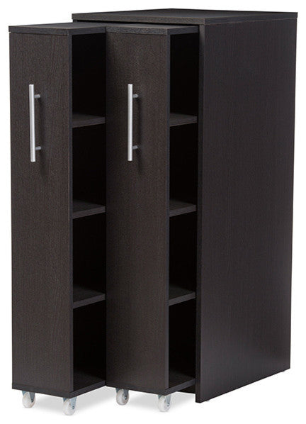 Lindo Dark Brown Wood Bookcase With Two Pulled-out Doors Shelving Cabinet