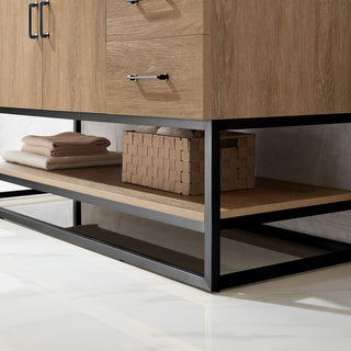 Alistair Vanity, North American Oak, Matte Black Hardware, 60" Single Sink, With Mirror