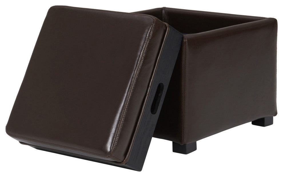 Cameron Square Leather Storage Ottoman - Brown