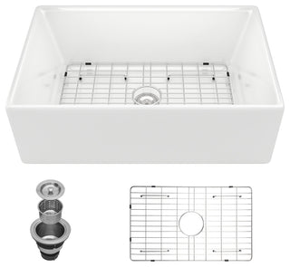 White Ceramic Kitchen Sink Single Bowl Porcelain Basin, 30"x20"x10"
