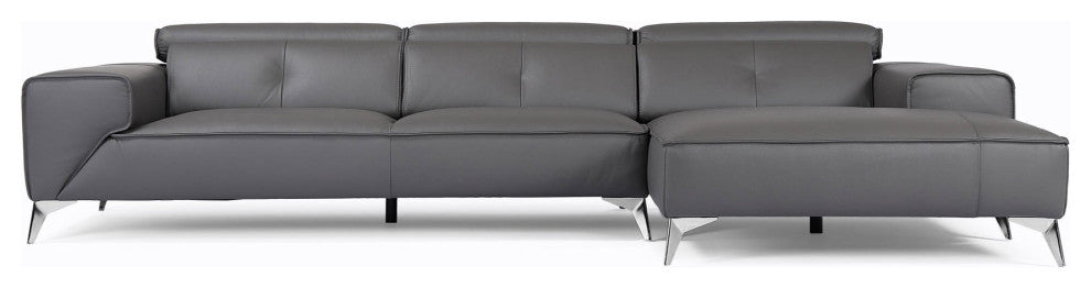 Raj Grey Reclining Leather Sectional, Right Chaise