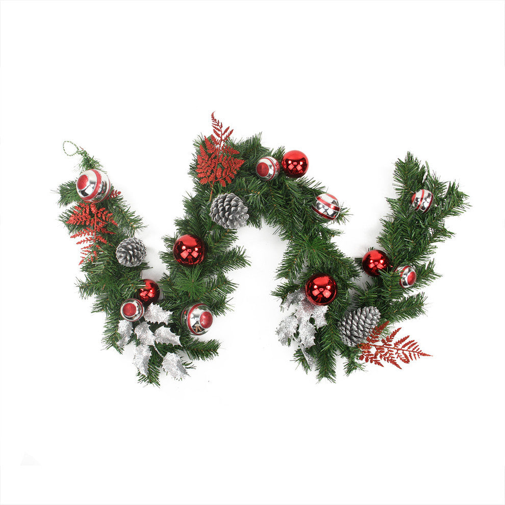 Unlit Peacock Decorated Garland, Red Silver