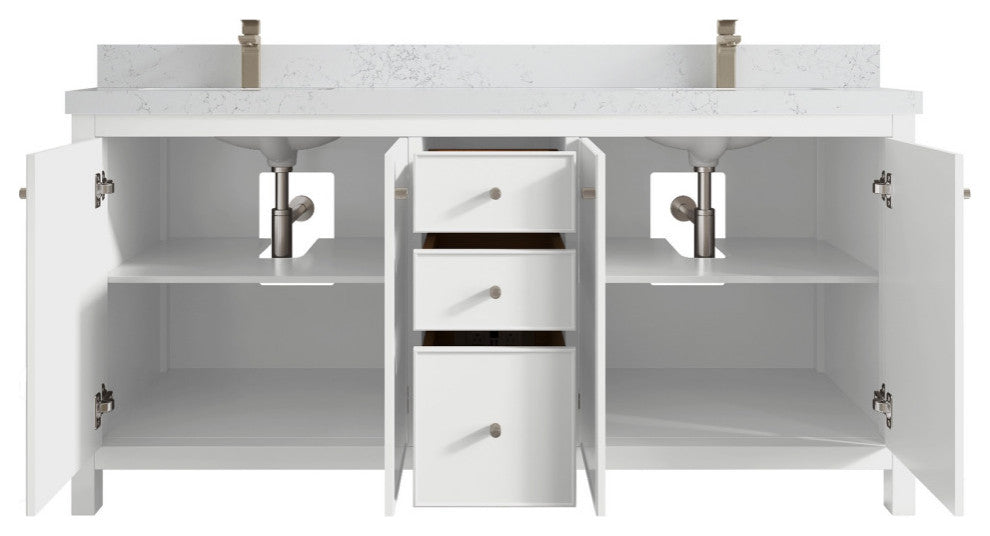 Chicago 72" Double Sink Bathroom Vanity, White 2" Empira Quartz