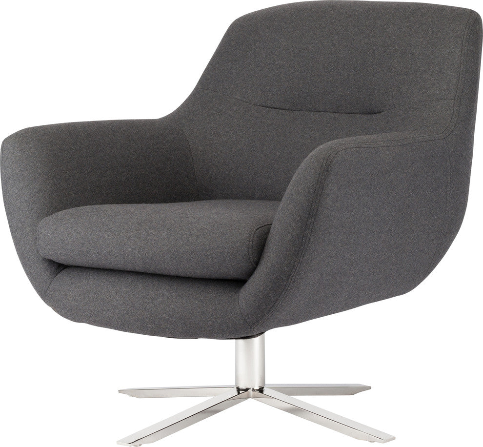 Greta Occassional Chair in Dark Grey Wool and Polished Stainless Base by Nuevo
