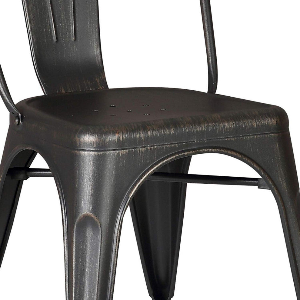 HomeRoots 18" Black Distressed Metal Dining Chair With Back in a Set of 2