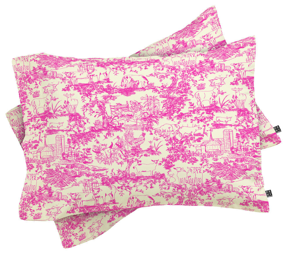 Deny Designs Rachelle Roberts Farm Land Toile In Pink Pillow Shams, Queen