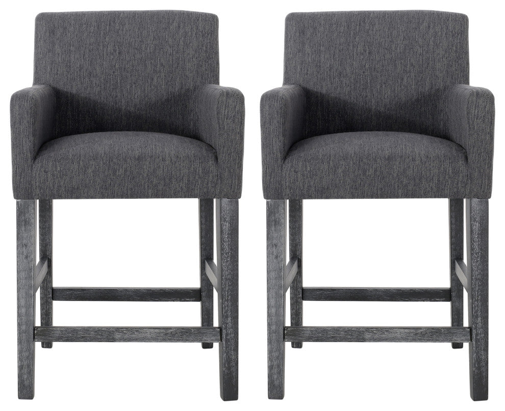 Chaparral Contemporary Fabric Upholstered Wood 26" Counter Stools, Set of 2, Charcoal/Gray