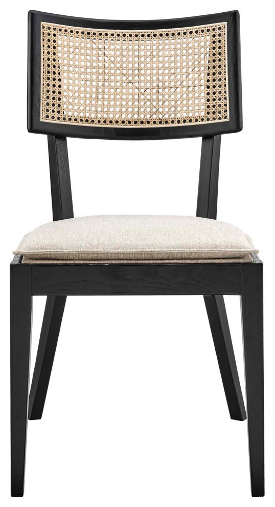 Side Dining Chair, Beige Black, Wood, Modern, Kitchen Cafe Bistro Hospitality