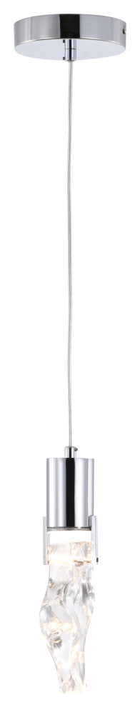 Chrome Metal LED Pendant With Clear Crystal Stone