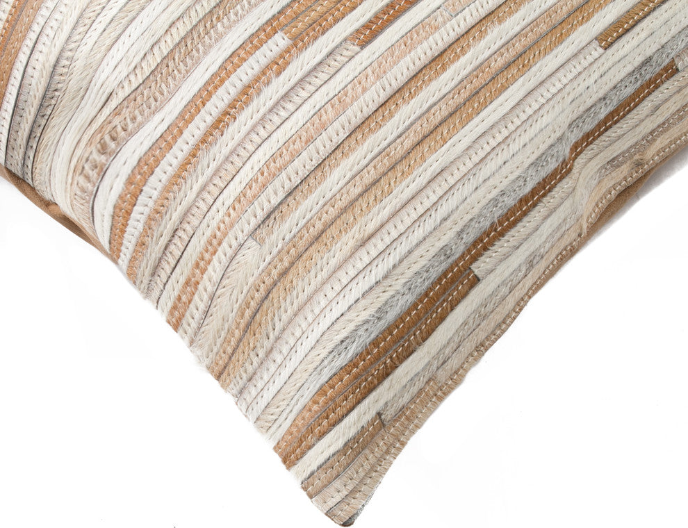 18"x18" Torino Seville Cowhide Pillow, Natural