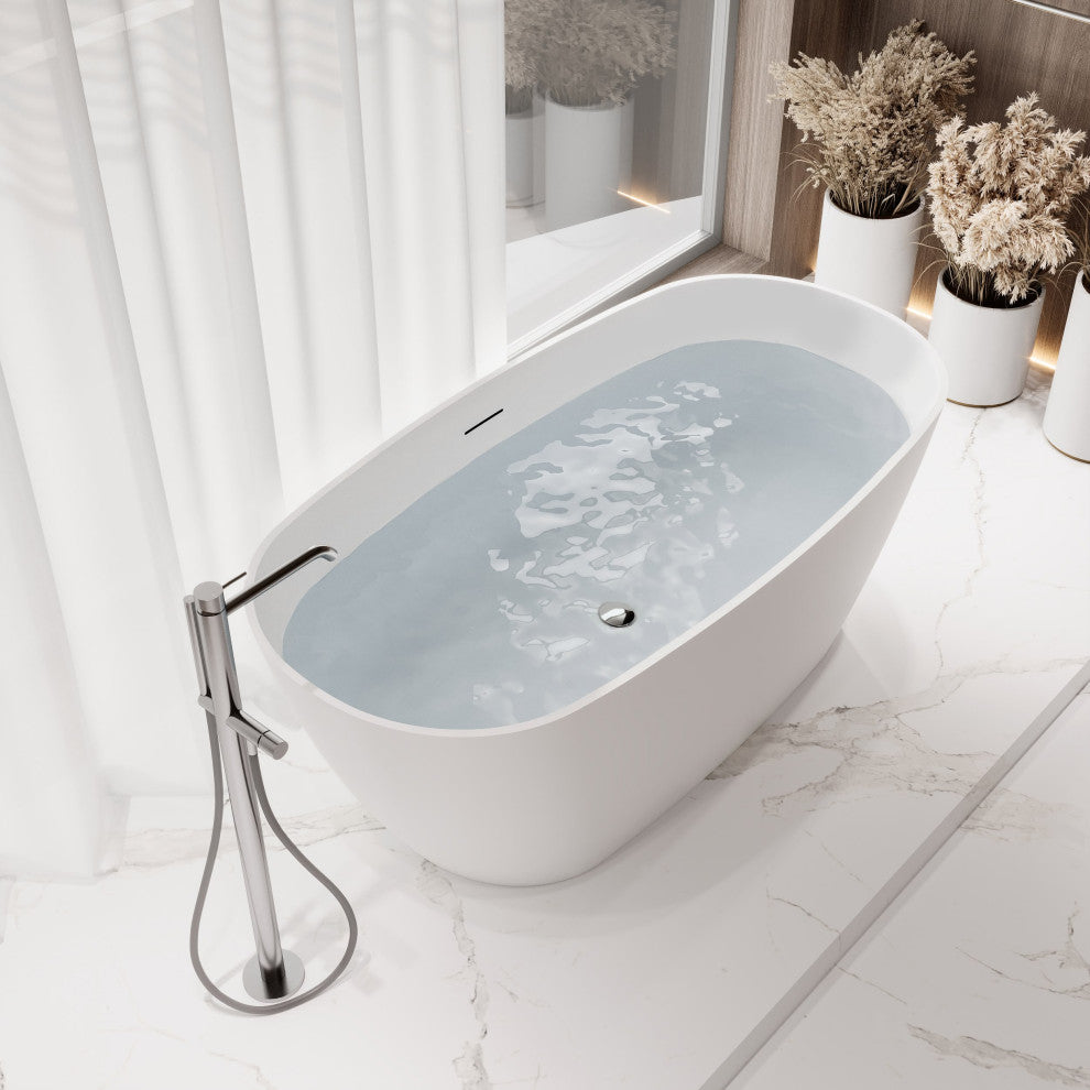 59" Streamline NS5820CH Matte White Stone Resin Bathtub, Tray With Chrome Drain