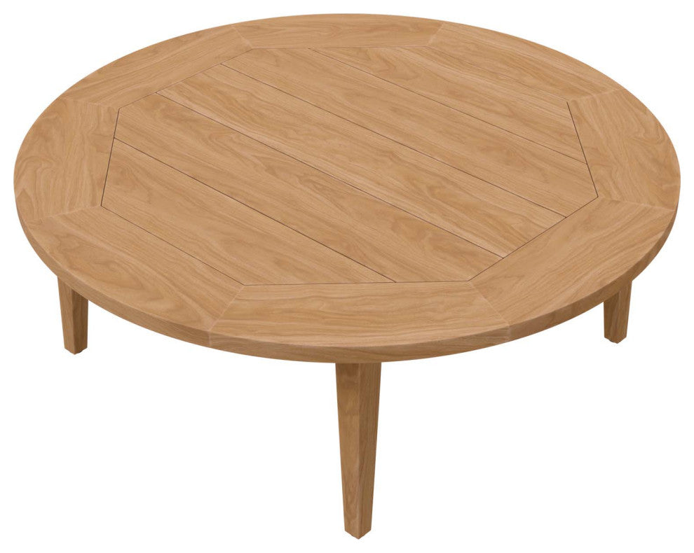 Lounge Coffee Table, Round, Brown Natural, Teak Wood, Modern, Outdoor Patio