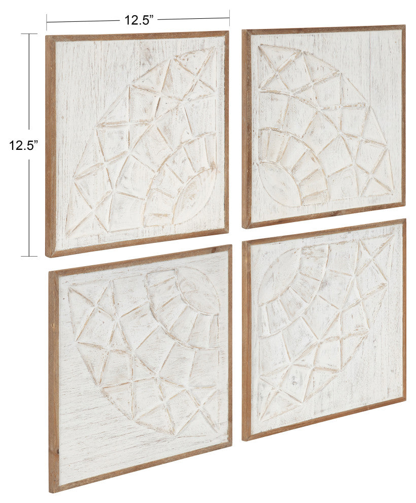 Yadirah Wall Art Set, Rustic Brown/White, 4 Piece, 12"x12"