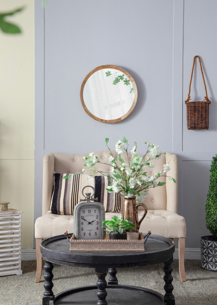 Transitional Decor Style Mango Wood Wall Mirror, Natural