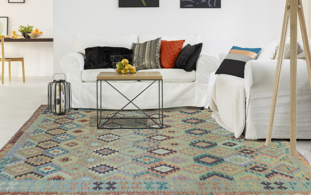 Sun Faded Flatweave Nikoo Gray/Rust Rug, 6'11x9'11