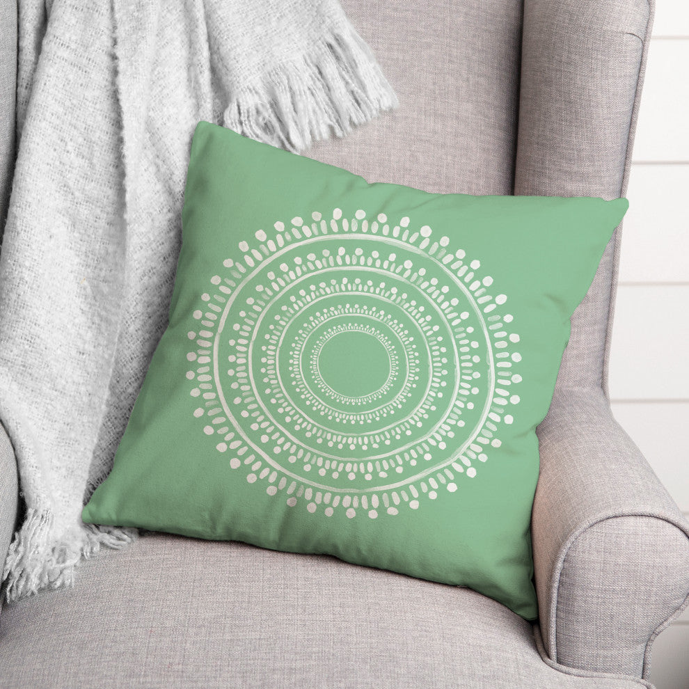 Centered Green Boho Circle 20x20 Indoor/Outdoor Pillow