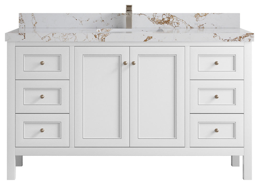 Nashville 60" Single Bathroom Vanity, White 2" Viola Gold