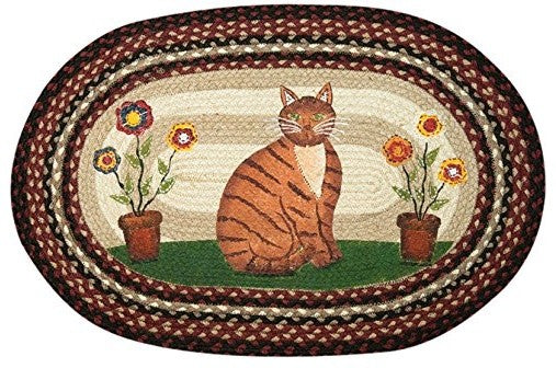 Earth Rugs OP-344 Folk Art Cat Oval Patch 20" x 30"