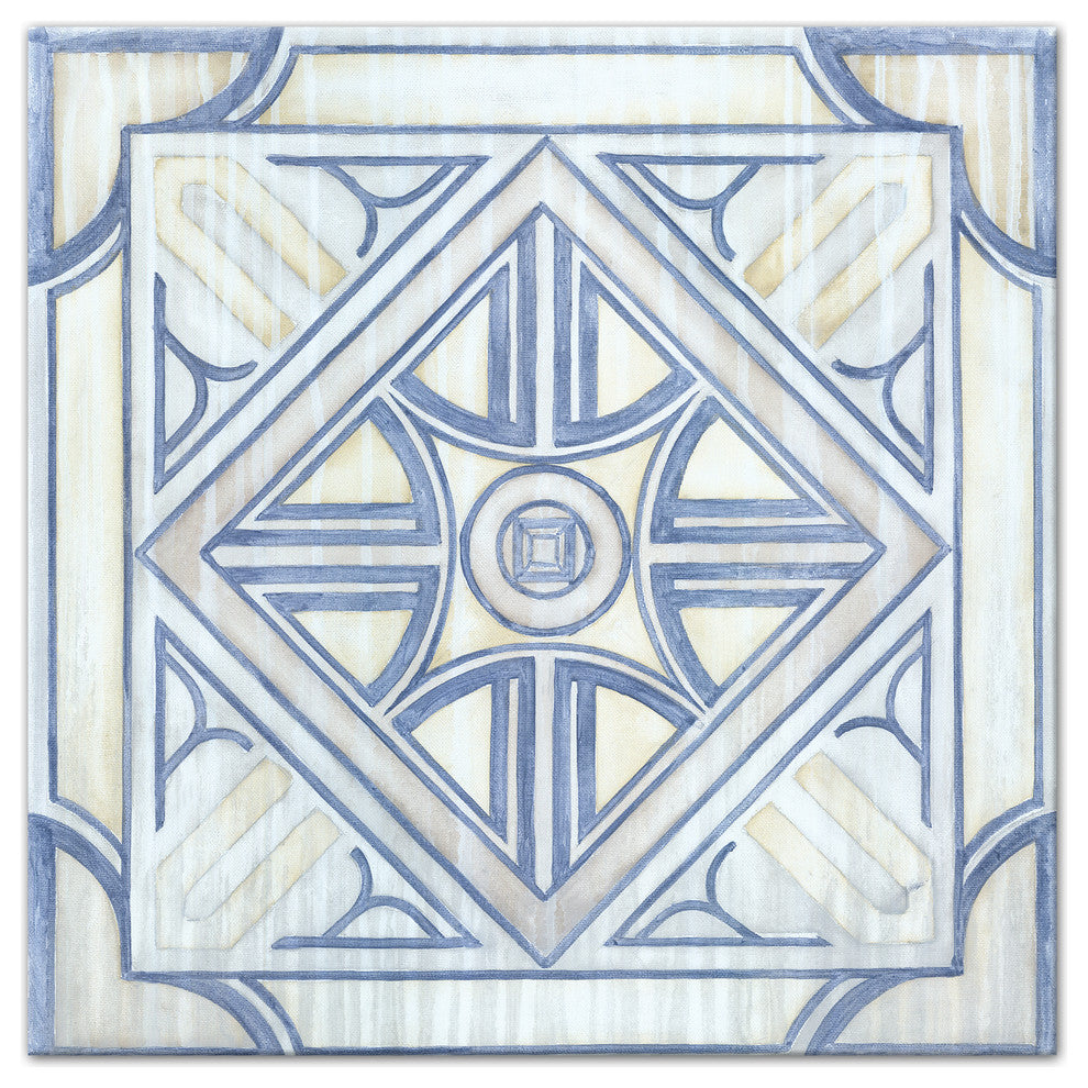 Blue and White Watercolor Tile 12x12 Canvas Wall Art