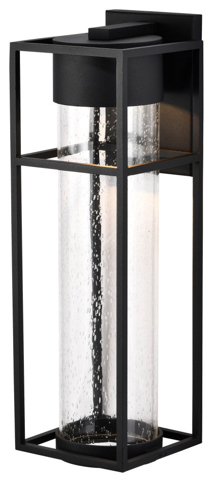 Ledges 10W LED Large Wall Lantern, Matte Black/Clear Seeded Glass