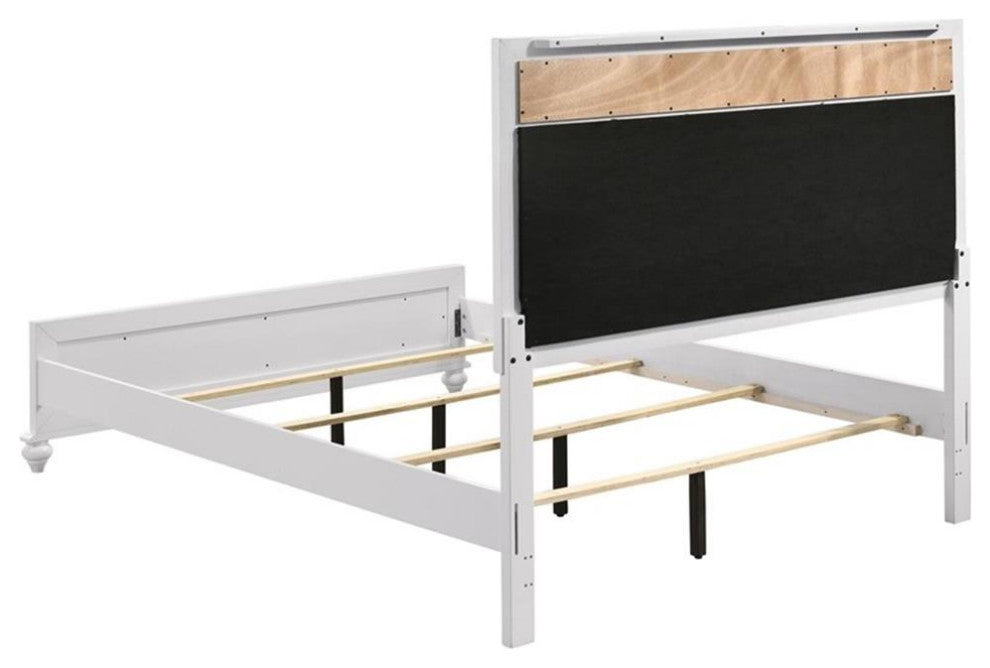Coaster Barzini Wood California King Upholstered Panel Bed in White and Gray