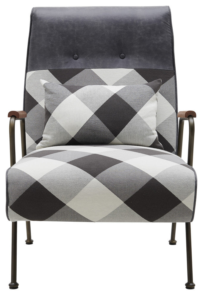 Kahlo Fabric Accent Arm Chair, Mono Gingham/ Vintage Midnight