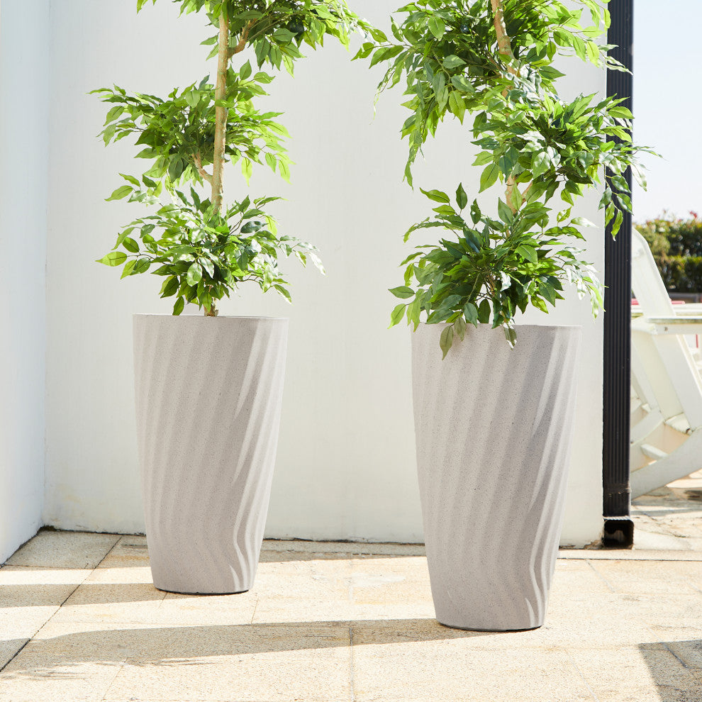 24"H Terrazzo Wave Textured Ceramic Planters, Set of 2