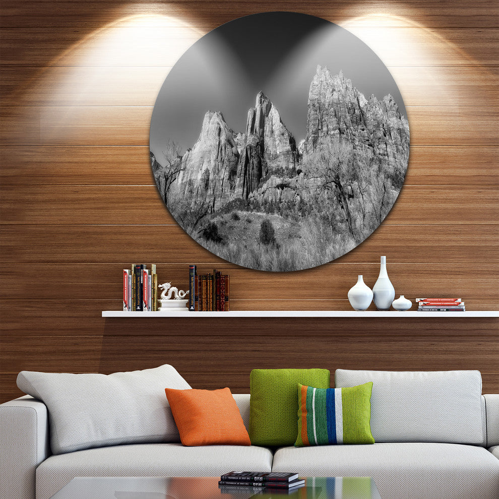 Rising Red Rocks Black And White, Landscape Round Wall Art, 23"