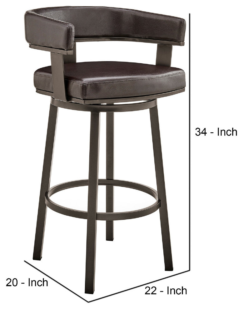Benzara BM271146 Swivel Counter Barstool, Curved Open Back/Metal Legs, Brown