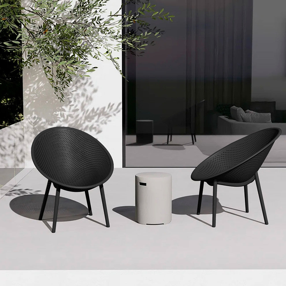 Set of 2 Modern Plastic Lounge Chair Egg Shaped Seat for Indoor/Outdoor, Black