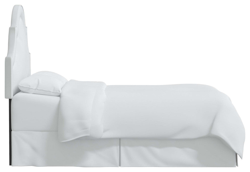 High Arched Headboard With Border, Velvet White, Twin