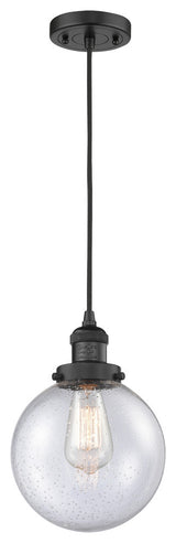 1-Light Beacon 8" Mini Pendant, Matte Black, Glass: Seedy