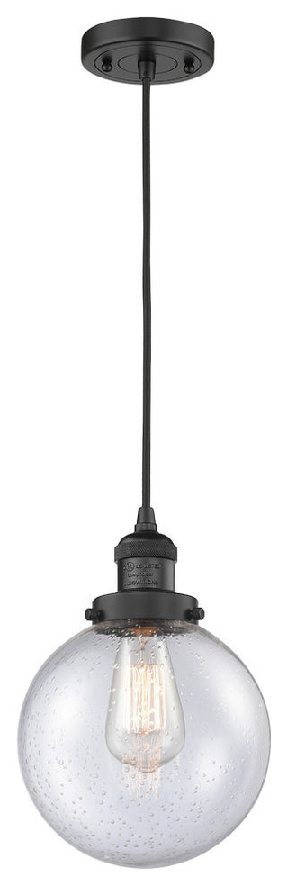 1-Light Beacon 8" Mini Pendant, Matte Black, Glass: Seedy