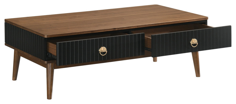 Amigo Black Veneer and Walnut Wood Coffee Table