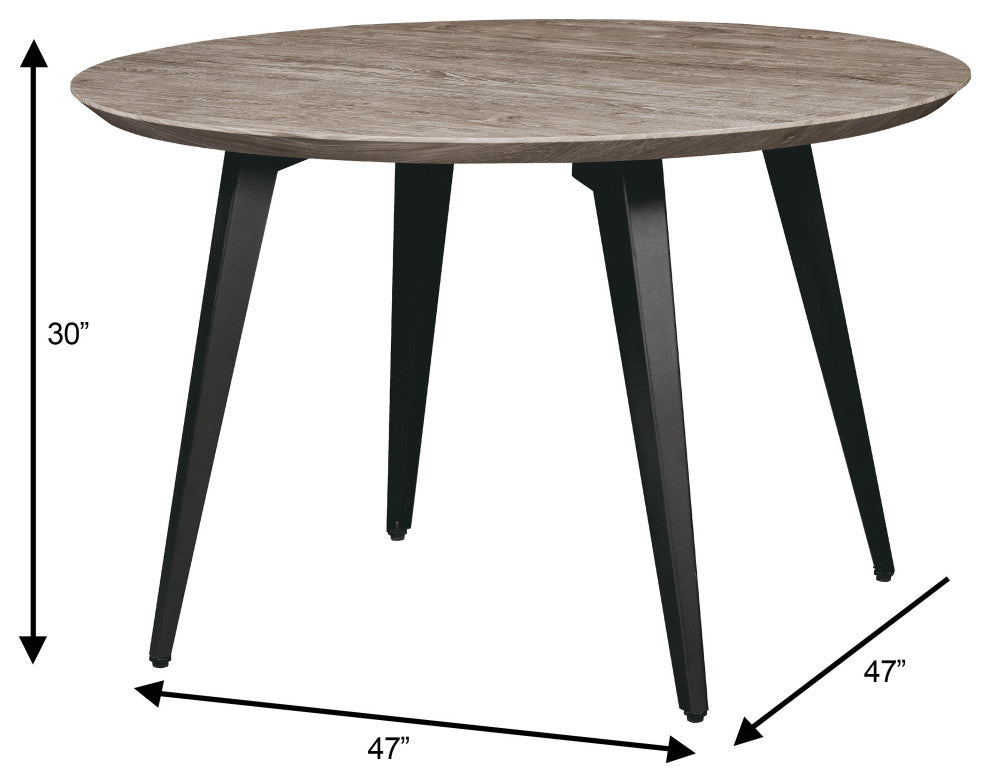 Ravenna Round Dining Table 47 in. MDF Tabletop in Black Metal Legs, Weathered Oak