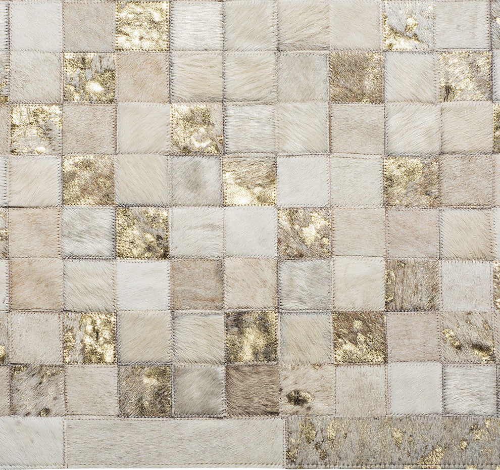 Cowhide Patchwork Rug, Hera, Rhodium, 6'x9'