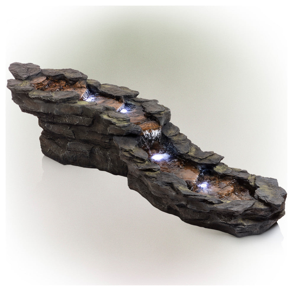 19" Tall Outdoor Tiering Rocky River Stream Water Fountain with LED Lights