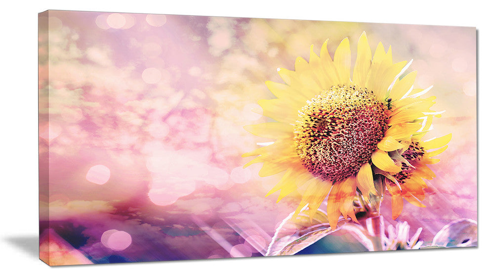 Sunflower With Rainbow Light Effect, Floral Canvas Art Print, 32"x16"