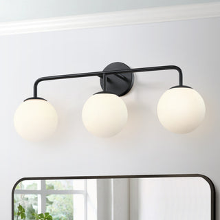 26.3in. W 3-Light Black Vanity Light With Globe Shades