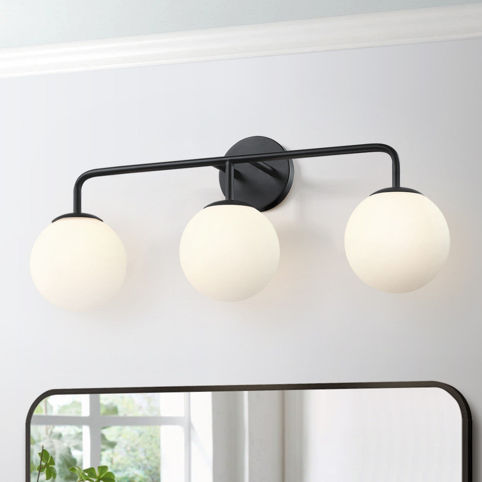 26.3in. W 3-Light Black Vanity Light With Globe Shades