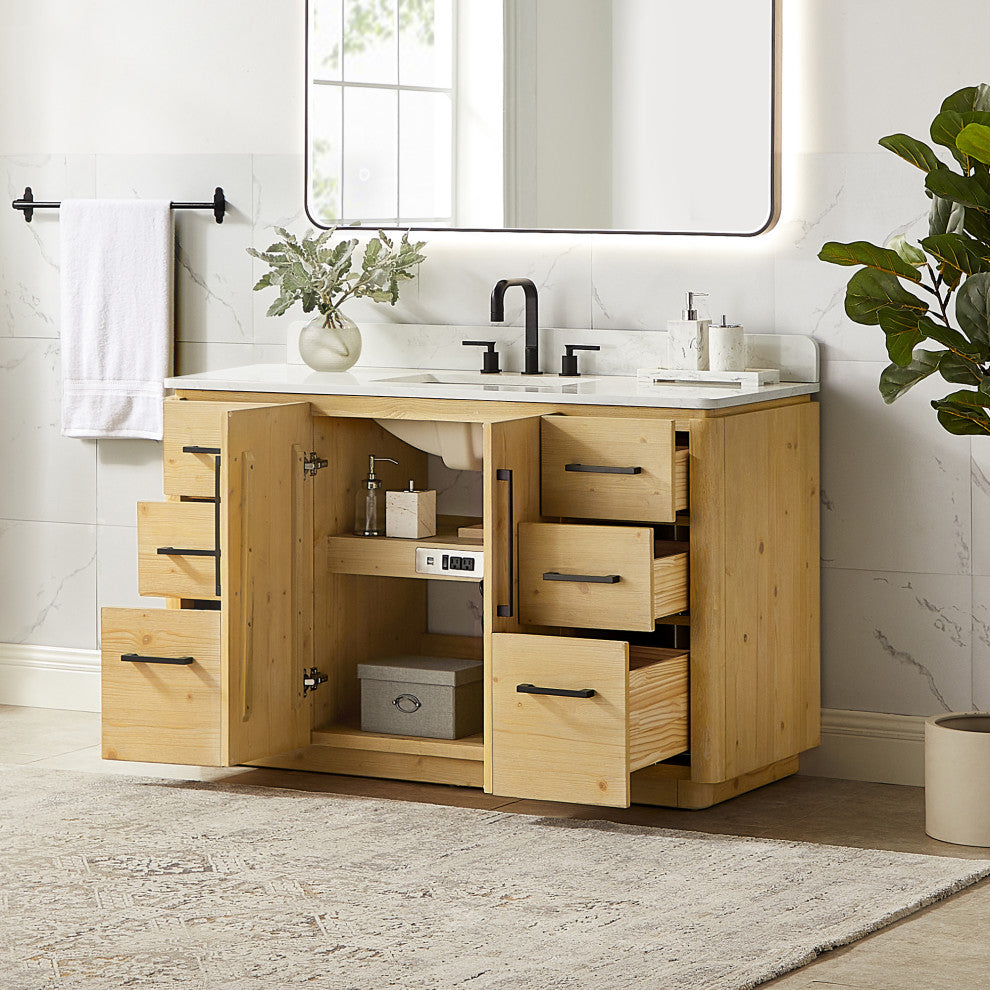 Serene Bathroom Vanity, Nature Brown, 54", No Mirror