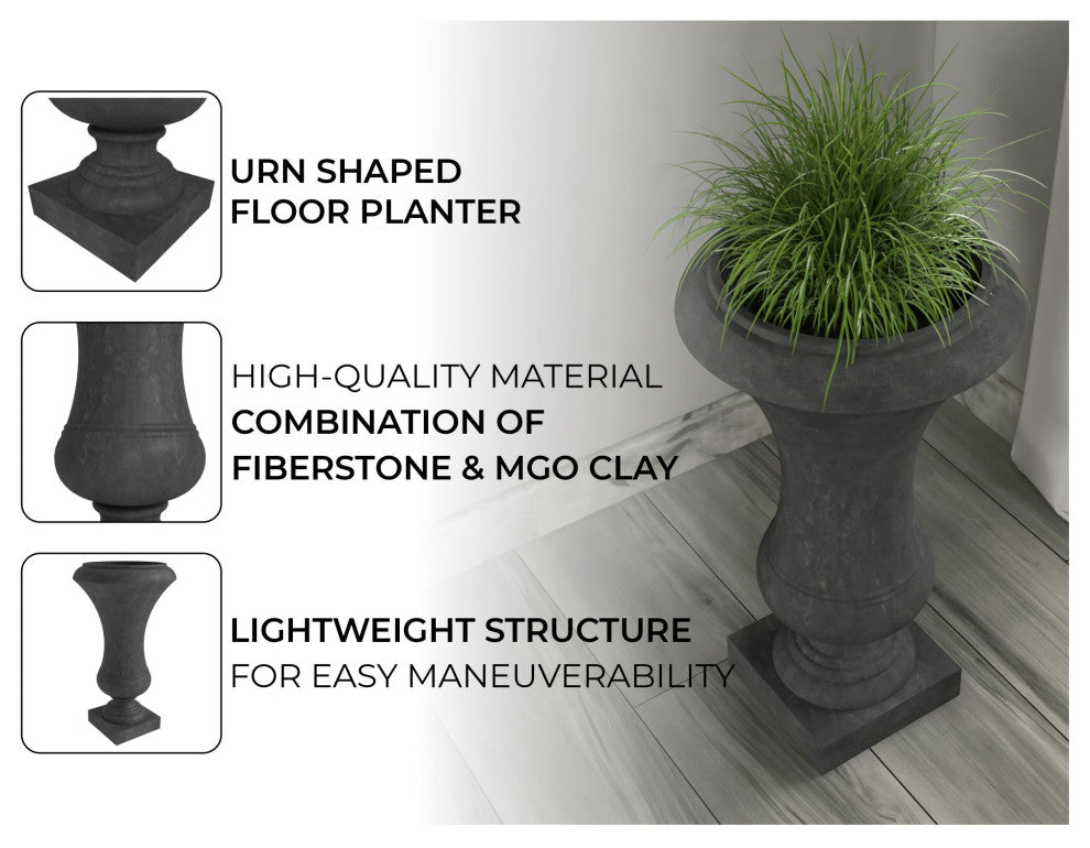 Daisy Fiberstone Urn Planter for Indoor and Outdoor, Black