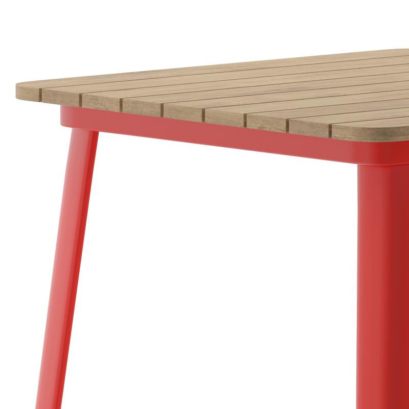 Declan Commercial Indoor/Outdoor Bar Top Square Table, 31.5", Brown/Red