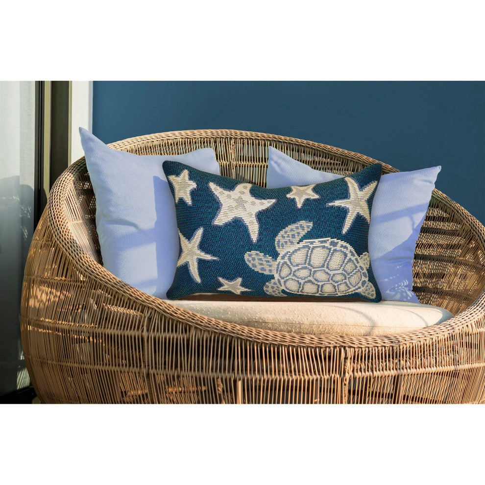 Marina Turtle And Stars Indoor/Outdoor Pillow Navy 12"x18"