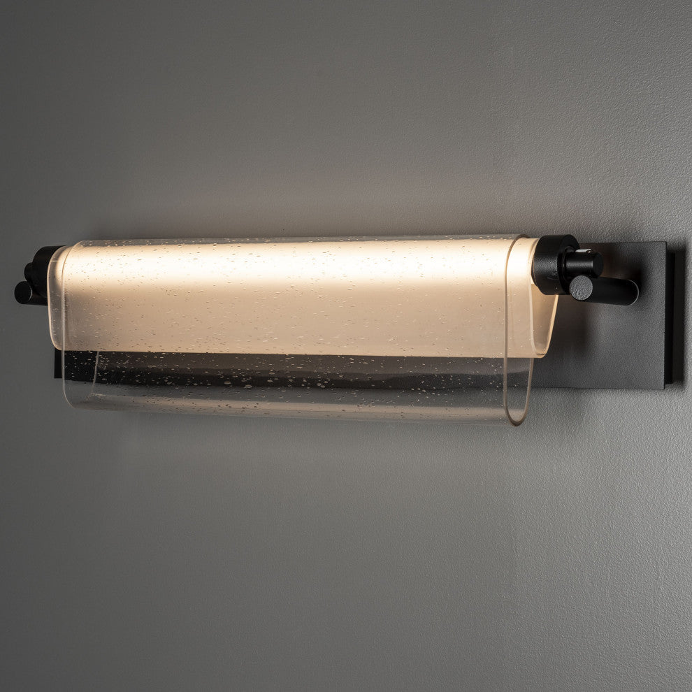 Draped Glass LED Bath Bar Black Seeded Glass With Opal Diffuser