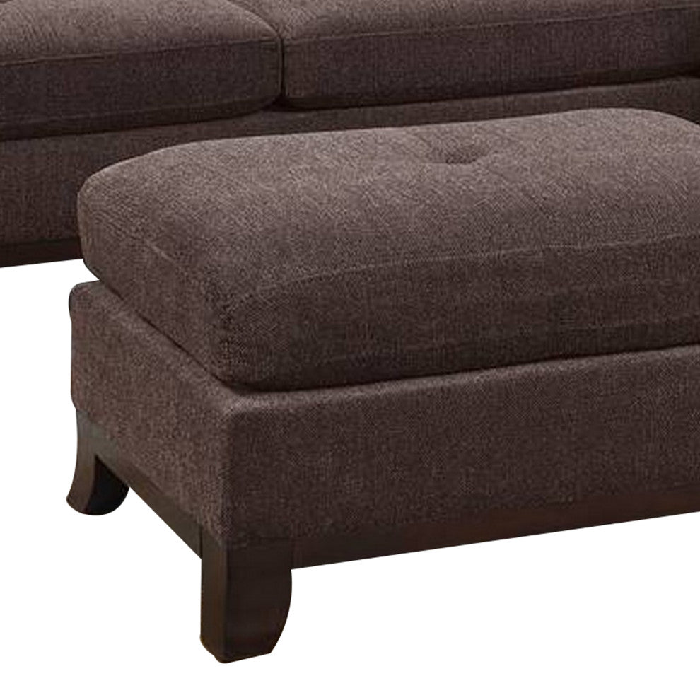 Benzara BM268879 3 Piece Sectional Sofa, Ottoman/Tufted Details, Dark Brown