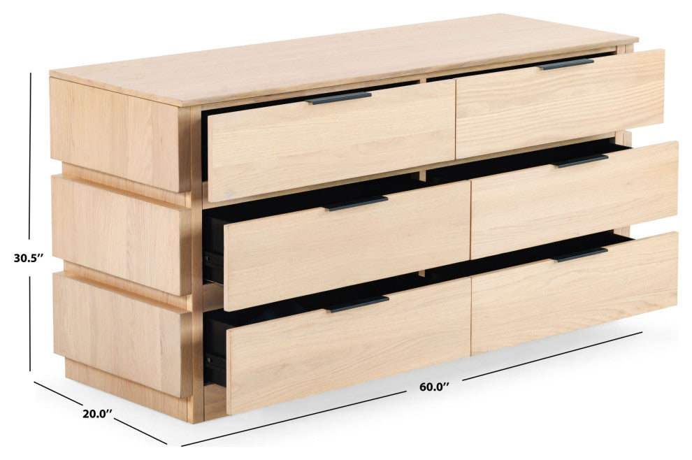 Safavieh Couture Titus 6 Drawer Stacked Dresser, Oak