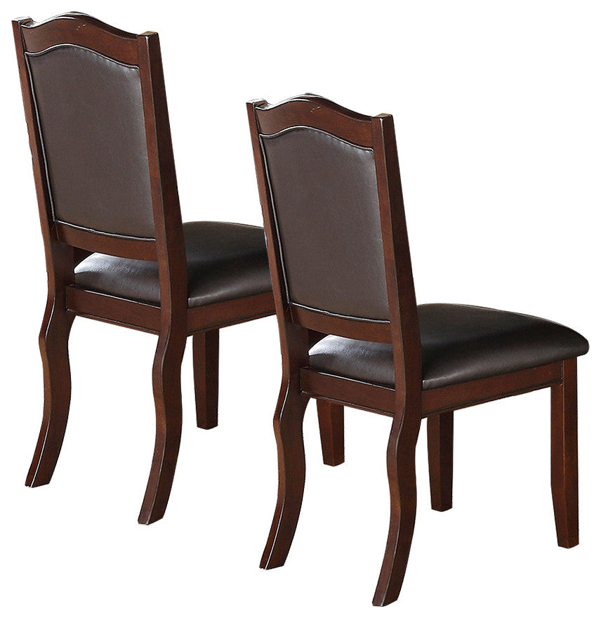 Dark Brown Wood Frame Espresso Faux Leather Dining Chairs, Set of 2